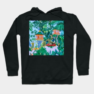 Chinoiserie monkey playing flute in hanging gardens Hoodie